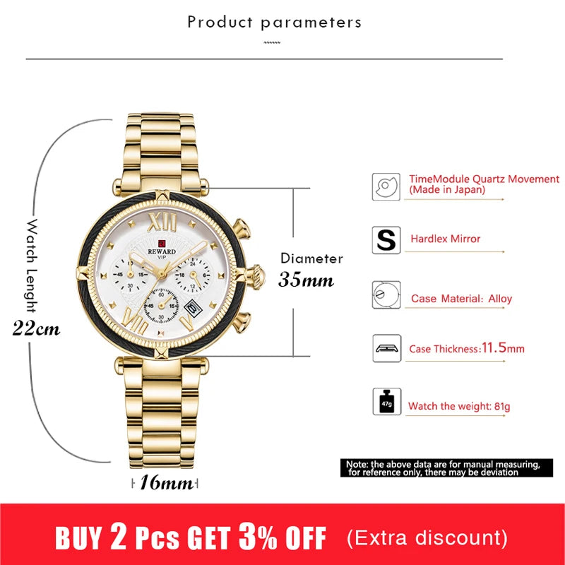 Relógio Feminino Luxury Fashion Waterproof - REWARD